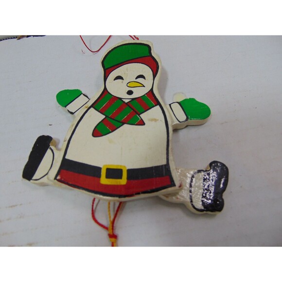 Santa and Snowman Jumping Jack Thick Wooden Pull Christmas Ornaments Vintage 80s - Picture 3 of 6